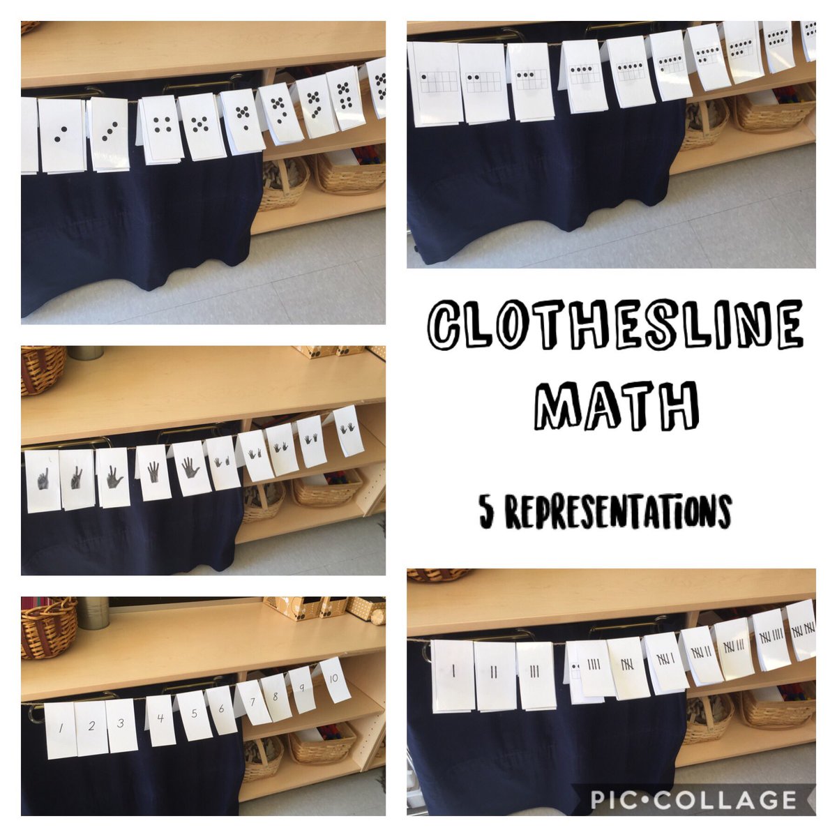 MrsUnsworthWTT's tweet image. We explored #ClotheslineMath for the 1st time today using different representations for #s (using @BuildMathMinds’s Savvy Subitizing Cards). Our co-creation allowed us to talk about representations (e.g., tally, hands, ten frames) &amp;amp; the count on strategy (e.g., 7 tally=say 5,6,7)