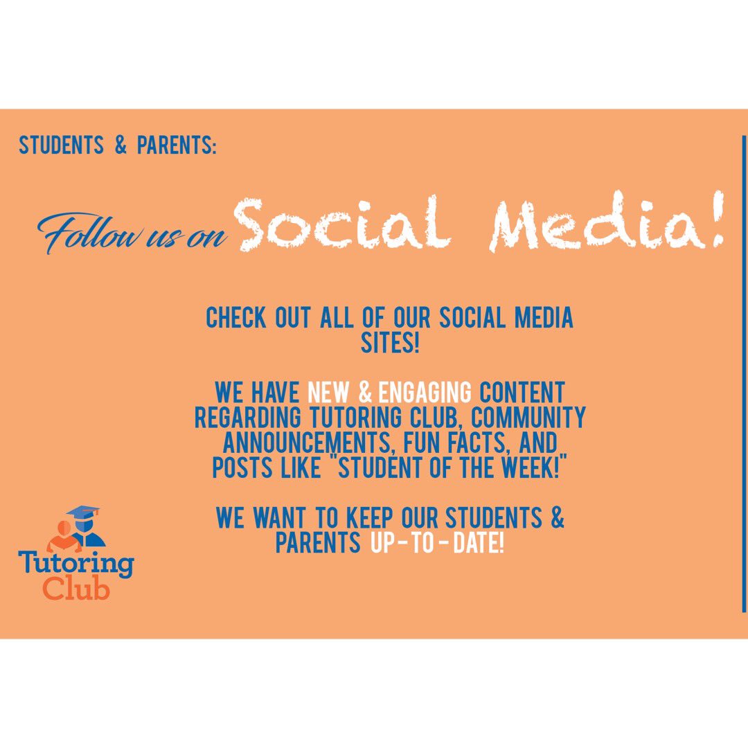 TCPearlandTX's tweet photo. Students &amp; parents, check out our social media! We have so much in store. We can’t wait to connect with you! 

#tutoringclub https://t.co/vt4GxqMt7s