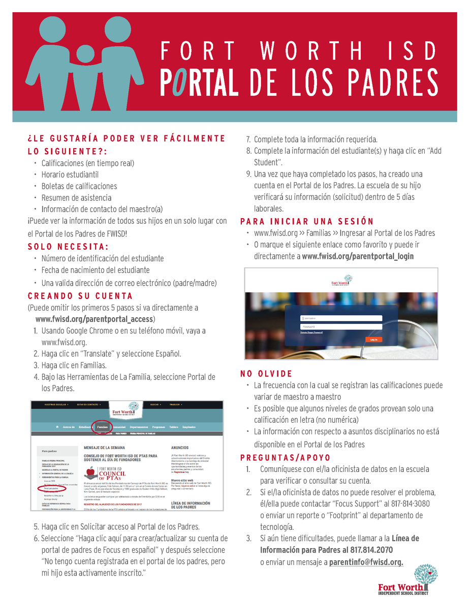 FortWorthISD's tweet photo. Parents, have you registered for parent portal? You’ll be able to see your student's grades, report cards, and more! 

Padres de #FWISD, ¿se han registrado en el Portal de los Padres? Ahí pueden ver los grados, boletas de calificaciones, y más de sus hijos! https://t.co/E7GPKlrr0k