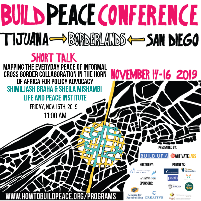 howtobuildpeace's tweet photo. "Borderlands are alive ... teeming with trade &amp; cultural connections." In their #buildpeace19 short talk, @LPI_voices Shimiljash Braha &amp; Sheila Mishambi will present mapping everyday peace in the Horn. Join us! https://t.co/sbA7Ks2YOg #peacetech @ELA_MX @krocschool @LabsActivate https://t.co/CrawnWpa1N