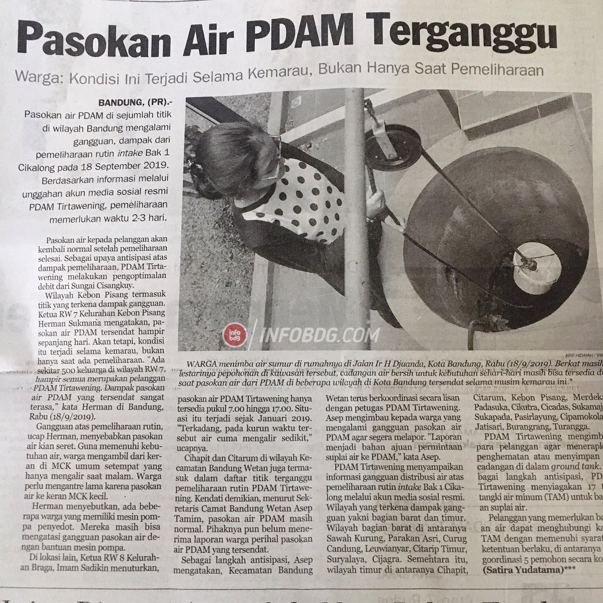 infobdg's tweet photo. Pasokan Air PDAM Terganggu
Warga : Kondisi Ini Terjadi Selama Kemarau, Bukan Hanya Saat Pemeliharaan #PRToday #infoBDG https://t.co/iO73OnabDk