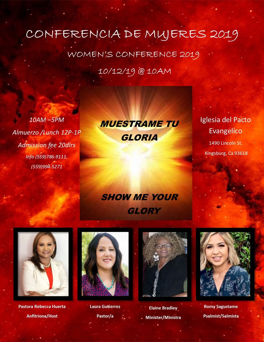 Mark your calendars our Annual Women's Conference is fast approaching only 24 days left.  We've planned a day specially for you beautiful ladies! #womensconference2019 #iglesiadelpacto #KingsburgCa #Powerfulday #womenempowerment #Showmeyourglory #24daysleft