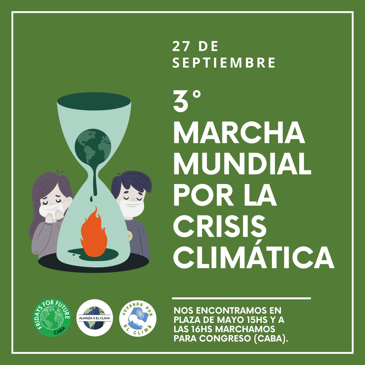 CABA se va a marchar por el tercer #GlobalStrikeforClimate este 27 de septiembre

¡¡Si no escuchan al planeta nos van a escuchar a nosotros!!

Para más info comunicate con ellos por ig o mandanos un md
#fridaysforfuturecaba