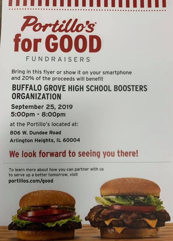 Save the date!! No need to make dinner! Support the BGHS Bison Boosters next Wednesday, September 25 from 5-8pm at Portillo’s. Just show the flyer below or mention it when ordering! Dine in or take out!! #bgbison #portillos #nocookwednesday