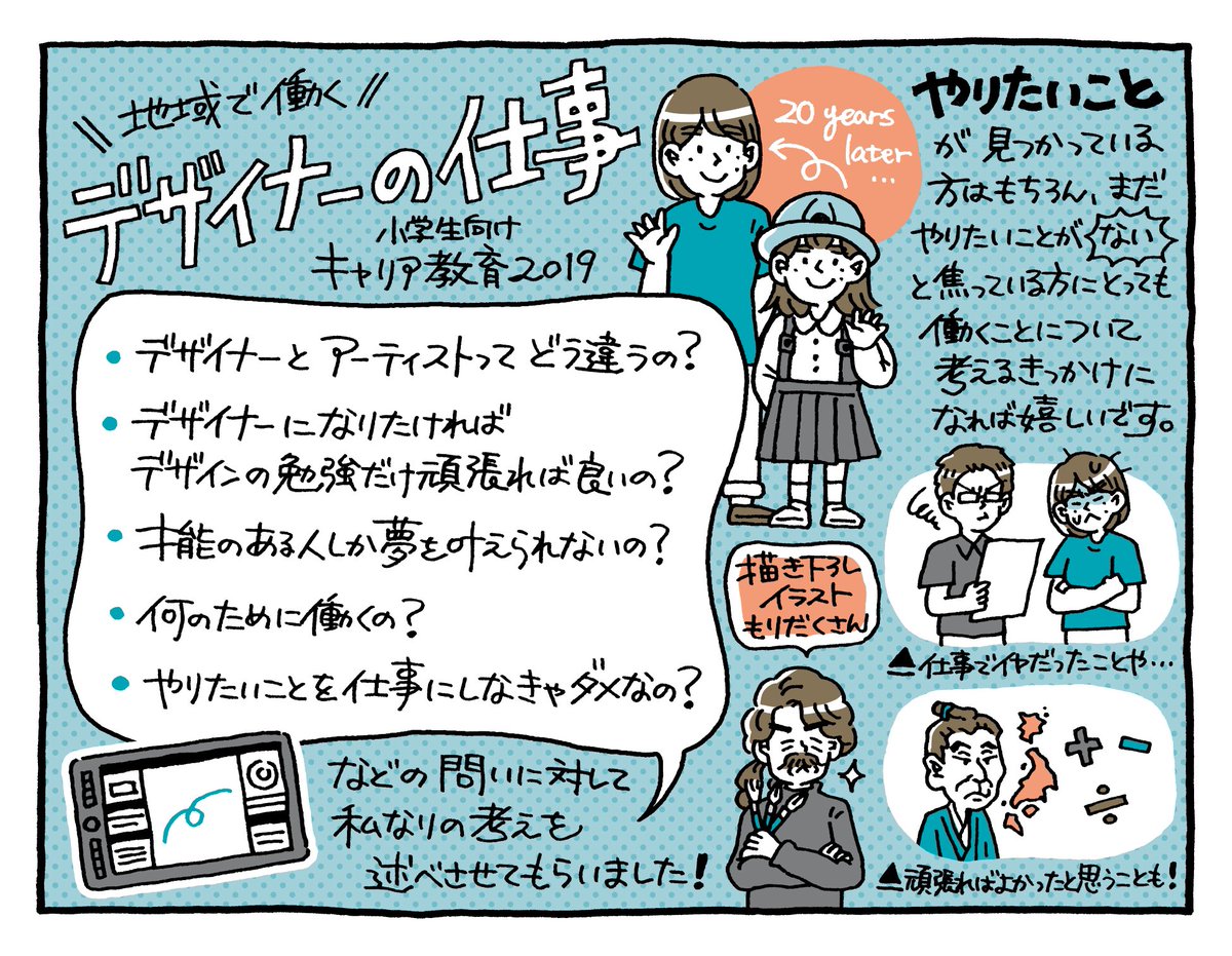 今年も母校の小学校で

☑️デザイナーってどんな仕事?
☑️才能のある人しか夢を叶えられないの?
☑️やりたいこと=仕事 でなきゃダメなの?

などのテーマについてお話しさせて頂きました。皆さん可愛かった!

▼スライドはこちら
https://t.co/U03Rs8dlxo
(昨年よりちょっとだけバージョンアップ!) 