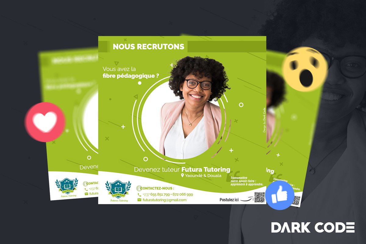 DarkCodeCompany's tweet photo. Découvrez le visuel social media que nous avons réalisé le recrutement des enseignants chez Futura Tutoring.
#OurLatestWork #Dark_Code #Design #SocialMedia https://t.co/jnqj8NTWhD