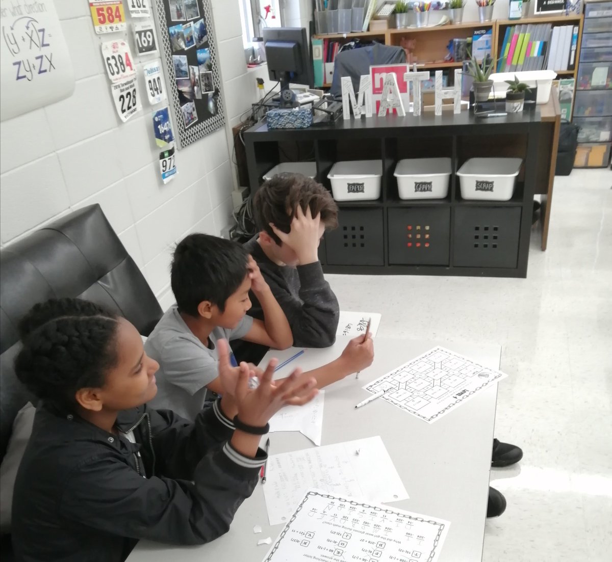 SynaMaclagan's tweet photo. The frustration &amp; learning was real in todays Math Escape Room! Or maybe it was just the terrible jokes: "Why did the girl wear glasses to Math class?" #Mathchat https://t.co/SvIc6jd2eI
