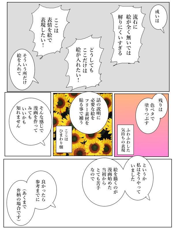 原稿終わった弁柄丸 Twitterissa 漫画は描きたいけど絵を描くのが苦手な自分が 漫画描きだした時のやり方 どちらかと言えば字書きだったので セリフやモノローグ 地の文などの文字をそのまま漫画みたいに配置するだけでも読みやすいっていう フォロワさんに