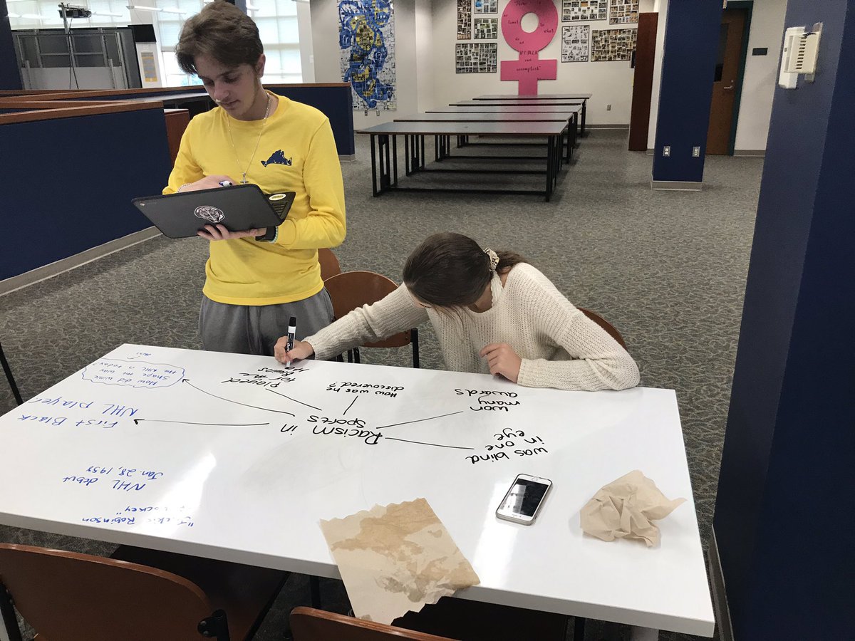 Narrowing down topics for our NHD project using whiteboard tables in the LMC #NHD2020