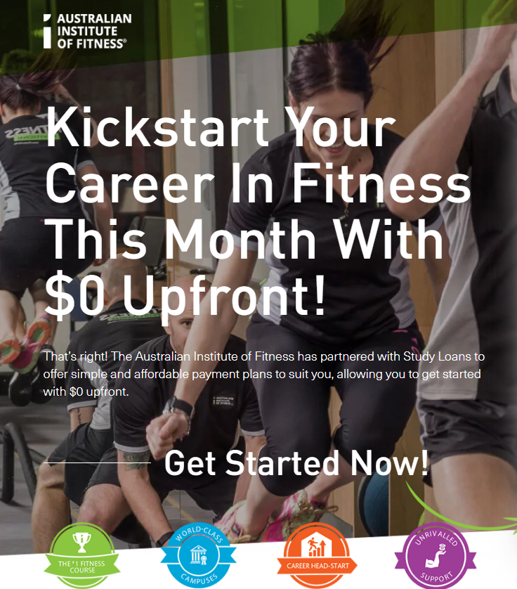 Get started this month at The Institute for $0 upfront thanks to <a href="/study_loans/">Study Loans</a>! If there has ever been a perfect time to pursue a career you'll love, it is now! For more info, visit enquire.fitness.edu.au/study-loans 💸🤩

RTO ID: 121 508