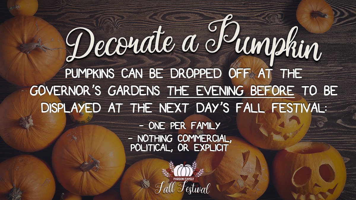 FirstLadyTeresa's tweet photo. Join in on the fun by decorating your own pumpkin and bringing it by the Missouri Governor's Garden the night before! We look forward to seeing all of the "gord-geous" designs!! #ParsonFamilyFallFest #FallFest2019 https://t.co/3F0QBKRyzv