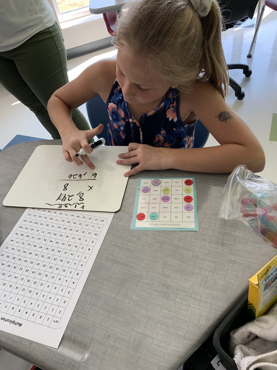 MsTabar_4th's tweet photo. Multi-digit x 1-digit BINGO had Ss so excited to be doing math today! Ss were using area models, partial products, & some were happy to learn/practice the standard algorithm 😊 We live by the saying “everybody’s brain works differently” in room 210 @SummersideElem @WestCler https://t.co/tlbmV3y4QT