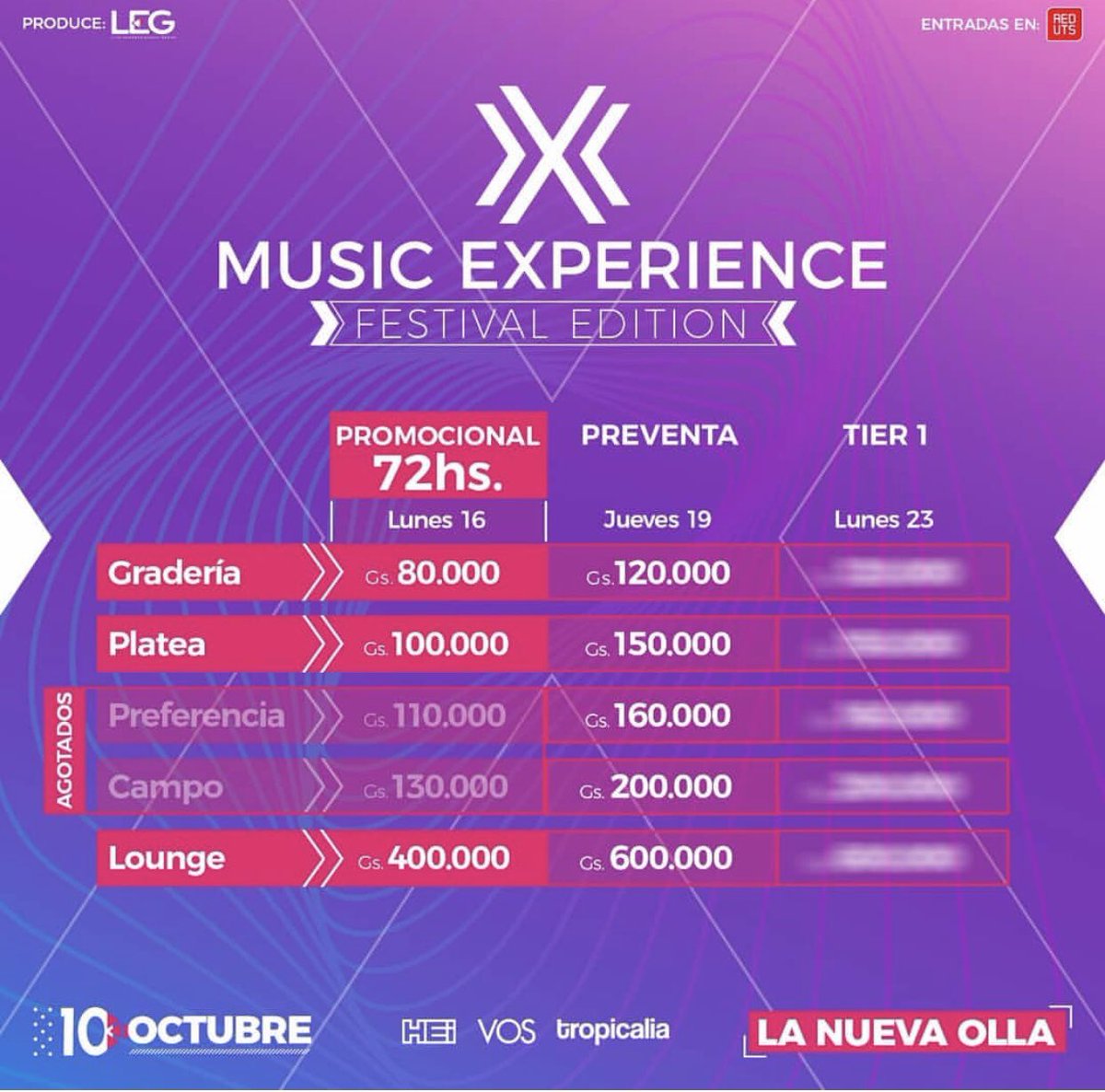 tuti_py's tweet photo. Preferencia y Campo AGOTADOS en el Lote Promocional! .
๐ Gracias a todos los que siguen aprovechando para adquirir sus entradas con descuento en todos los puntos de @RedUTS_Py ๐๐ป
#LegExperience #MusicExperience https://t.co/cQRZalhsWD