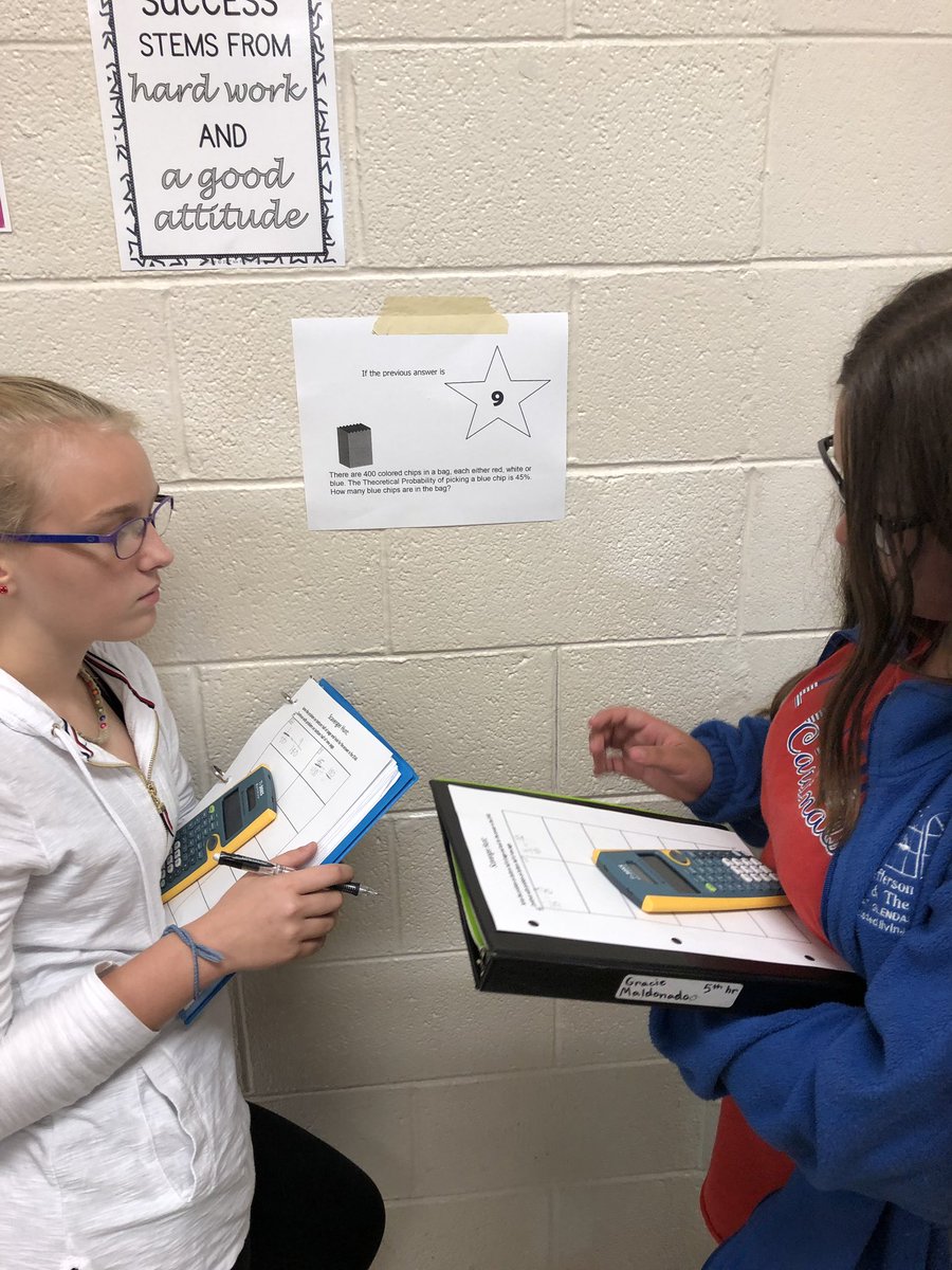 MrsCombsClass's tweet image. 7th grade completed a scavenger hunt  to practice theoretical and experimental probability and make predictions! This Formative Assessment process allows me to check for misunderstandings before the quiz! @CMSCardinals #numbersense