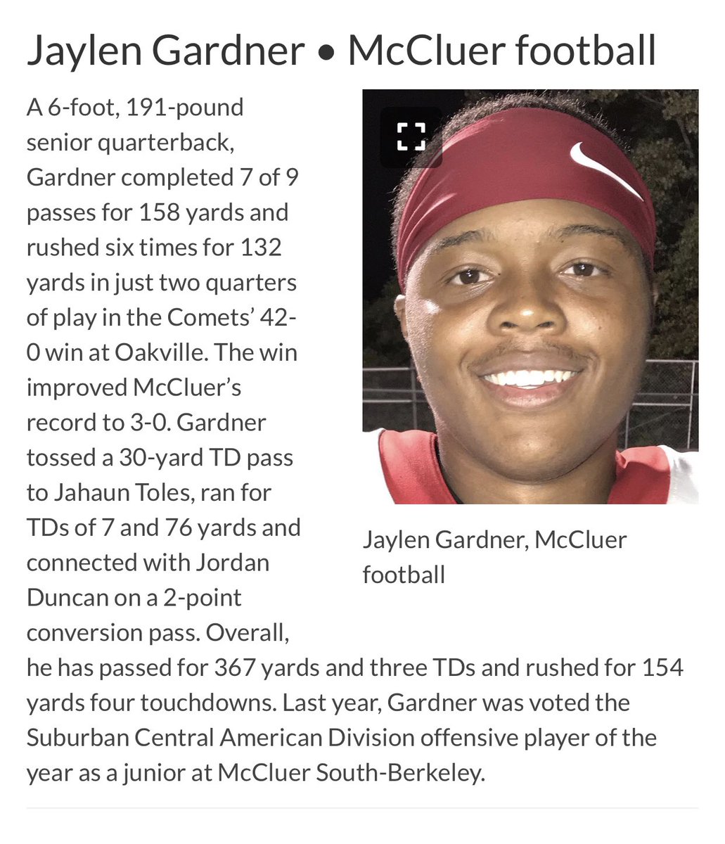 McCluer_FB's tweet photo. 🤜🏽🤛🏾 to @STLhssports and their entire staff for continuing to highlight young men and women in our area; this week we are proud to 🗣 our own @notgardjay1 was named Student-Athlete of the Week!
https://t.co/AaPV9ae2P4 https://t.co/AY5P0Z57Os