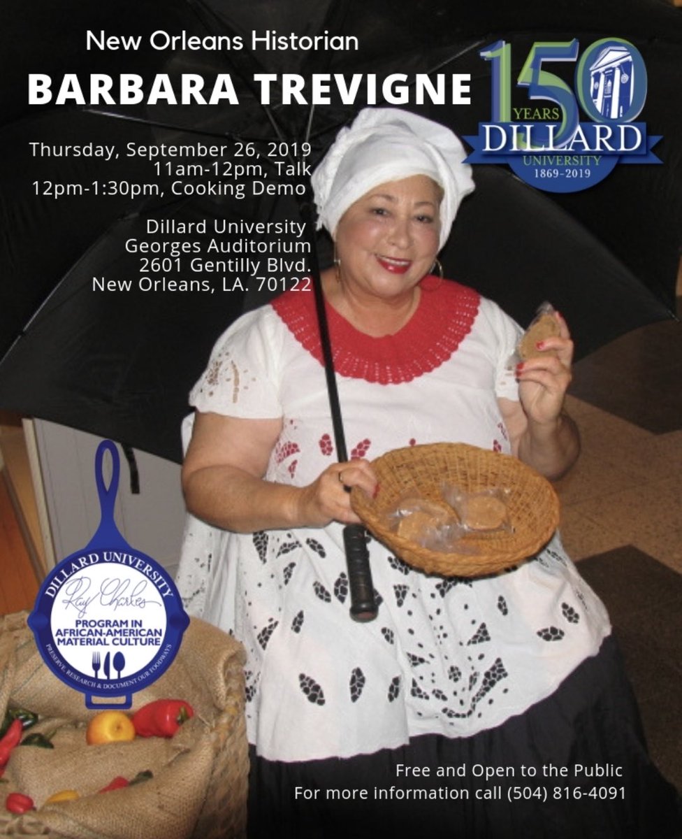 Dillard_RAY's tweet photo. Please join us next Thursday! Madame Barbara Trevigne will share the history of the #tignon and the lost #NewOrleans #creole dish #calas! https://t.co/hxAHeNiG7V