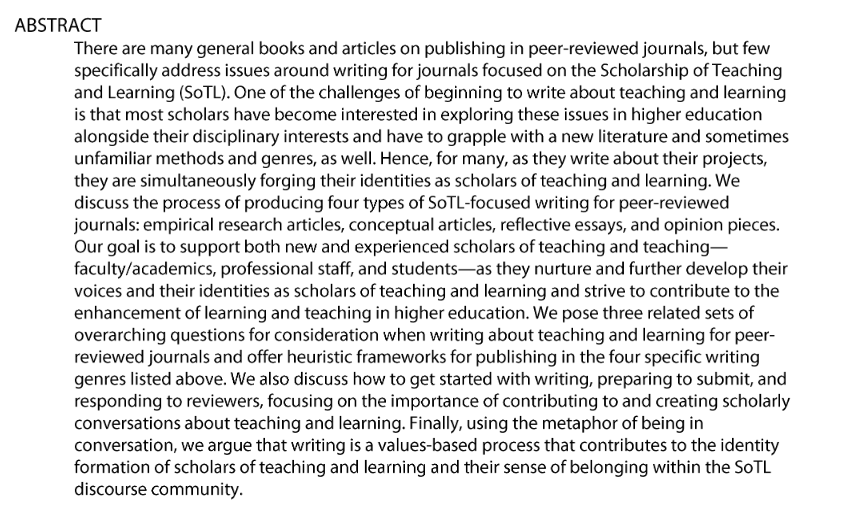 kellymatthewsUQ's tweet photo. Writing scholarship of teaching and learning (SoTL) articles for peer-reviewed journals - practical guidance w/deeper argument about values and identities in writing about #SoTL 
Fun to co-write it w/@MickHealey3 and Alison Cook-Sather;)

https://t.co/Rv5dYxcMgZ https://t.co/hy6havYYyR