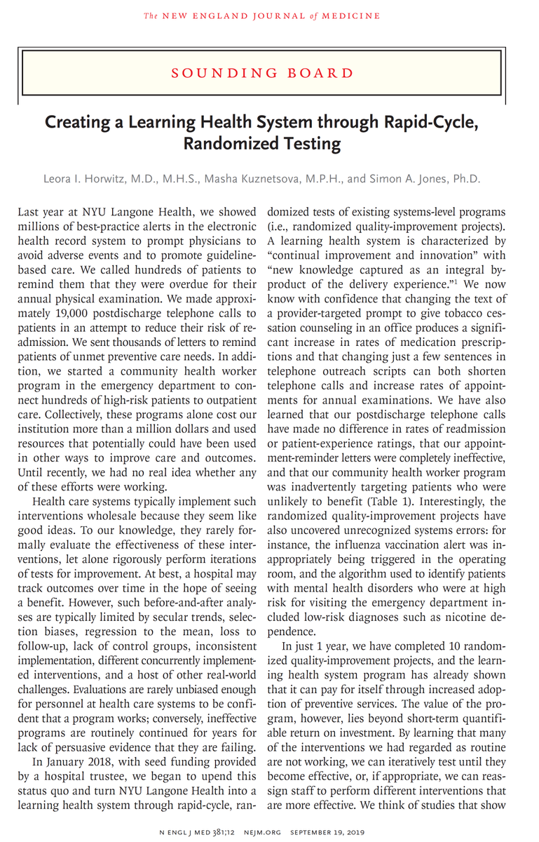leorahorwitzmd's tweet photo. Excited to see work I and many colleagues @nyulangone have done to create a learning health system through randomized quality improvement work now in print at @NEJM. Special thanks to @jones_prof @devin_mann @PaulTestaMD & many non twitter peeps. https://t.co/oSObNpsGdV https://t.co/eZ8dpuYAnl