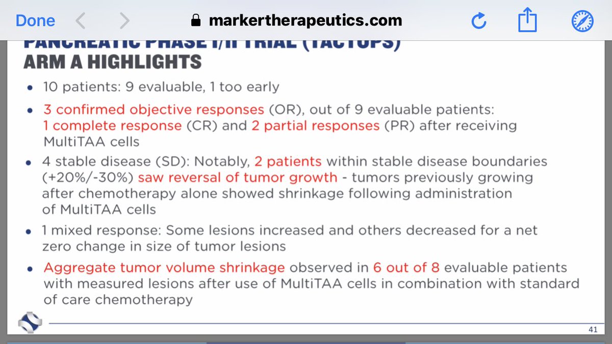 Lin_ling_88's tweet photo. $MRKR September slides update:
Marker for the first time (I believe) offered a high-lighted version, IN RED, of its pancreatic trial results. This is very informative & lucid for those who are interested but haven’t had time to explore.
Arm A: FL #multiTAA w/ SoC chemotherapy: https://t.co/jPsJpeiHqi