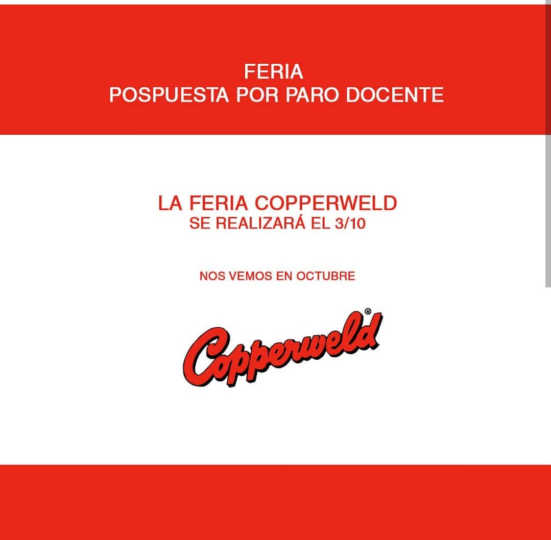 HiedraEditora's tweet photo. ATENCION! La feria Copperweld se suspende hasta el 3/10! https://t.co/brFsbgg1Ih