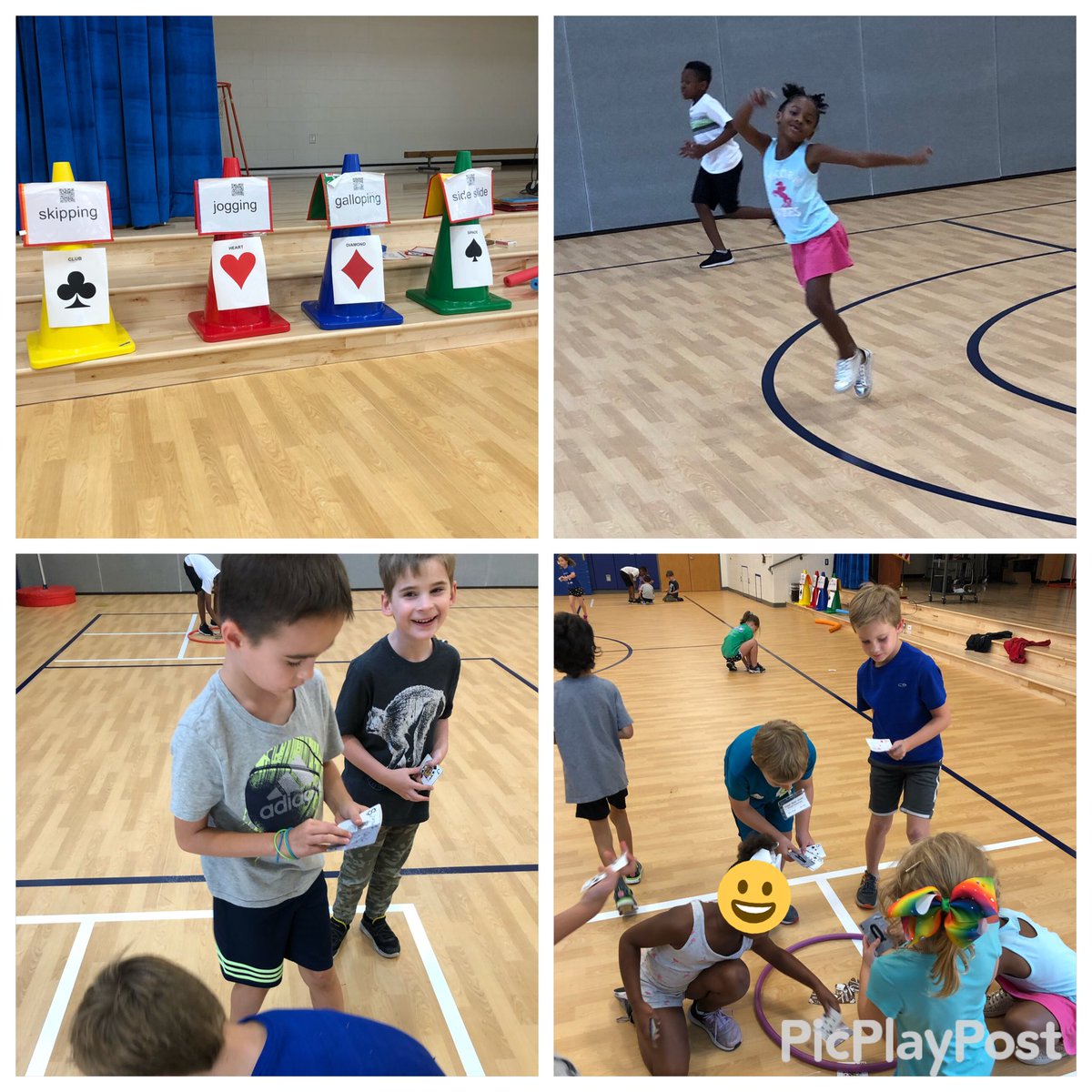 These 1st grade <a href="/StoughStallions/">Stough Magnet Elementary School</a> are integrating Math in PE. Partners meet up using assigned locomotor skill and add/subtract their cards.