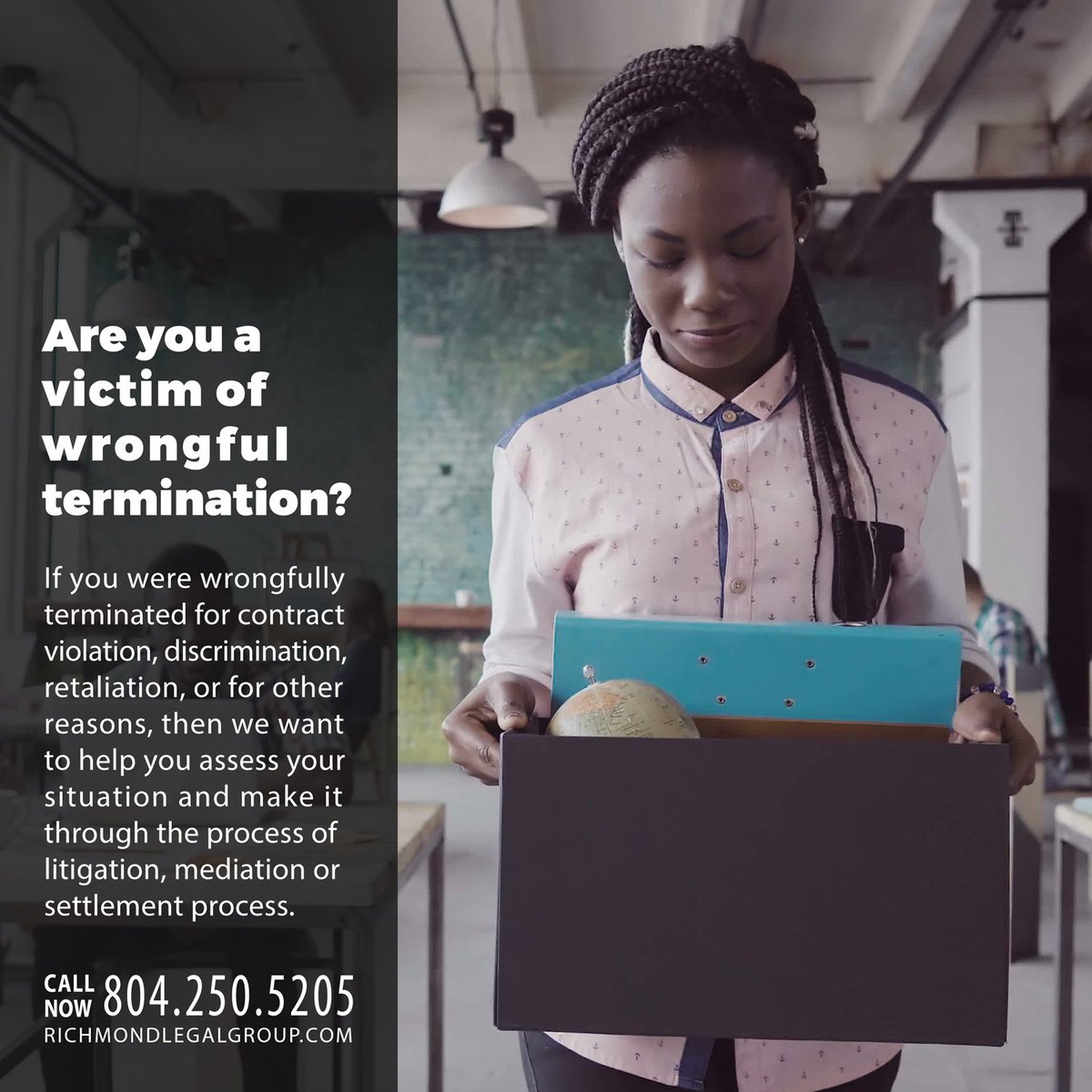 RichmondLegal's tweet image. Were you fired illegally? If you were wrongfully terminated for discriminatory reasons, retaliation, violation of a contract, or other reasons, then we can help. Call: 804-250-5205 richmondlegalgroup.com/wrongful-termi… #richmond #employmentlaw #wrongfultermination #retaliation #discrimination