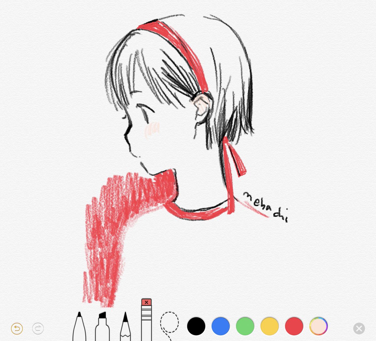 1girl solo color guide short hair red scarf profile limited palette  illustration images