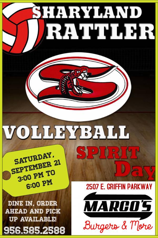 Come out and support your Lady Rattlers this Saturday at our Main gym. Right afterward head over to Marco's Burger for some great food.#WAR <a href="/FootballRattler/">SharyRattlerFootball</a> <a href="/TheLatestStrike/">Sharyland Rattlers</a> <a href="/HistoricBarbs/">Mr. Barbosa</a> <a href="/TheRattlerWay/">Coach Moran, M.Ed</a> <a href="/GraySoftball/">B.L. Gray Softball</a> <a href="/Sharysoftball/">Sharyland Softball</a>