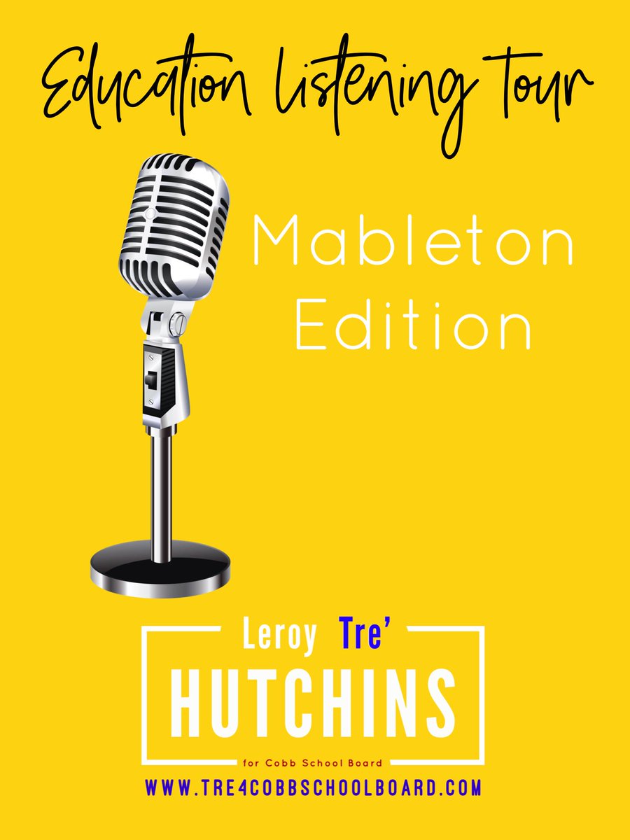Mableton! Meet me Thursday evening at Brushed Studios, 1400 Veterans Memorial Hwy, for our Education Listening Tour, the Mableton Edition. 

We will discuss how WE will #ChangetheNarrative of OUR community schools. 

RSVP
eventbrite.com/e/tre4cobb-sch…