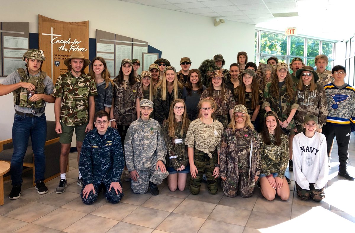 StDominicHS's tweet photo. #SDHSSpiritWeek Day 3: Camo vs. Dream Vacation! https://t.co/rp9hcs3G7j