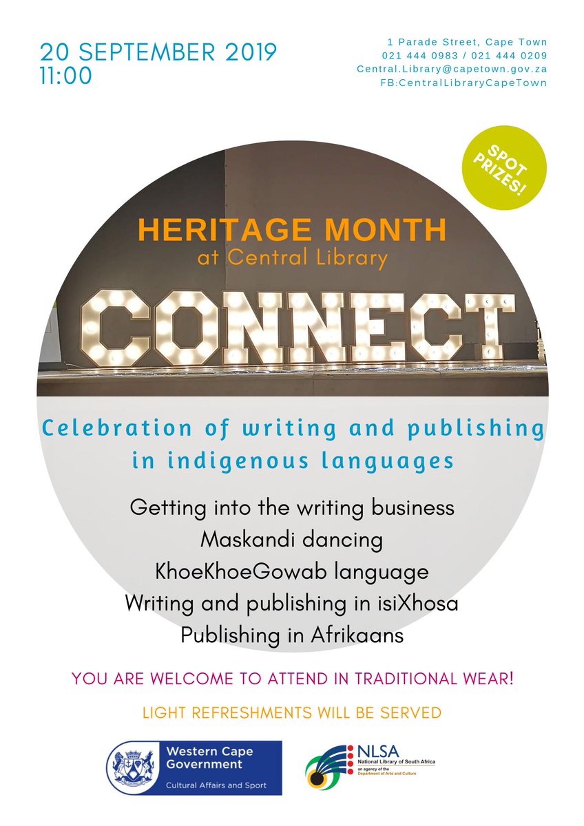 WCGovCas's tweet image. Let’s promote writing and publishing in #indigenouslanguages, with the goal of preserving them within the space of a multilingual society @PanSALB1
@LIASANews @NLSA1 #PublicLibrariesSA #writingmycity #IYIL2019 #HeritageMonth