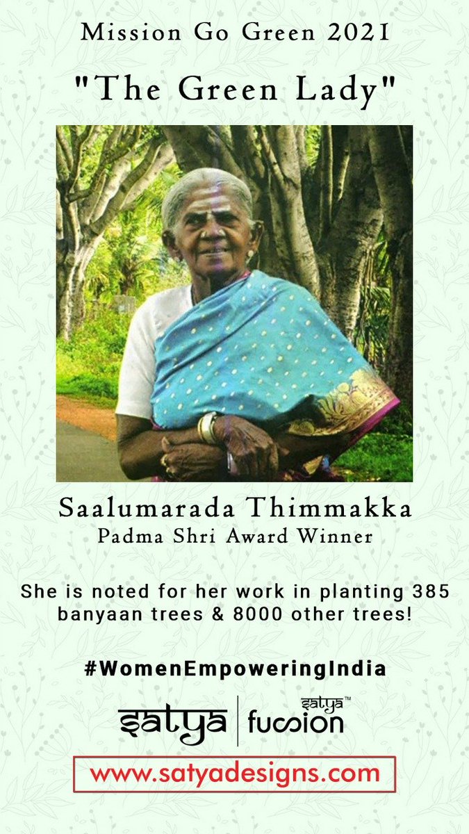 satyafusion's tweet image. #TreeMother #Saalumarada #Thimmakka Another Gem of India our own #Mother of #Trees #Thimakka her selfless efforts resulted in life of #forest/Trees &amp;amp; she is like a #diety now #Goddess status

#satya #satyafusion #Sustainability #Environment #Conservation #saveenvironment