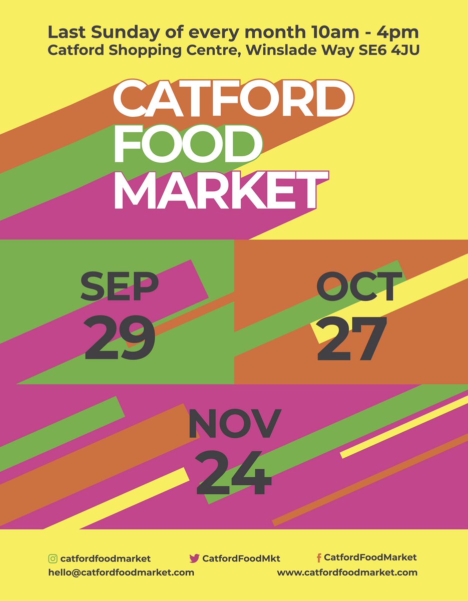 It’s officially official we have a poster to prove it! 
Our market is moving to #CatfordShoppingCentre. 
Join us next Sunday 29 Sept for the usual amazing array of street food entrepreneurs &amp; crafters. 
We’ll also have a few NEW surprises up our sleeves. 
#CatfordFoodMarket