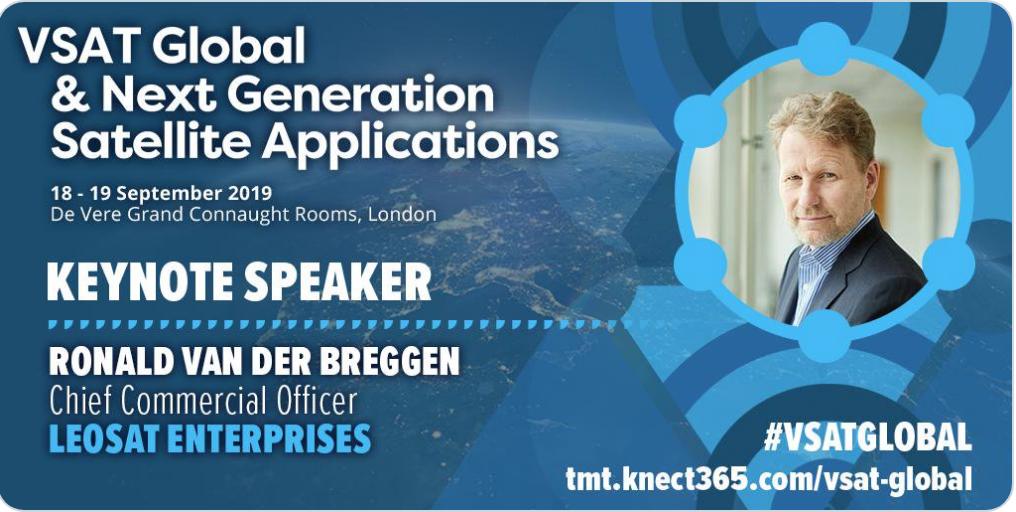 #VSATGlobal today at 09:10.  Don't miss Ronald van der Breggan's Keynote: Growing the pie - How the satellite sector can venture into new markets.