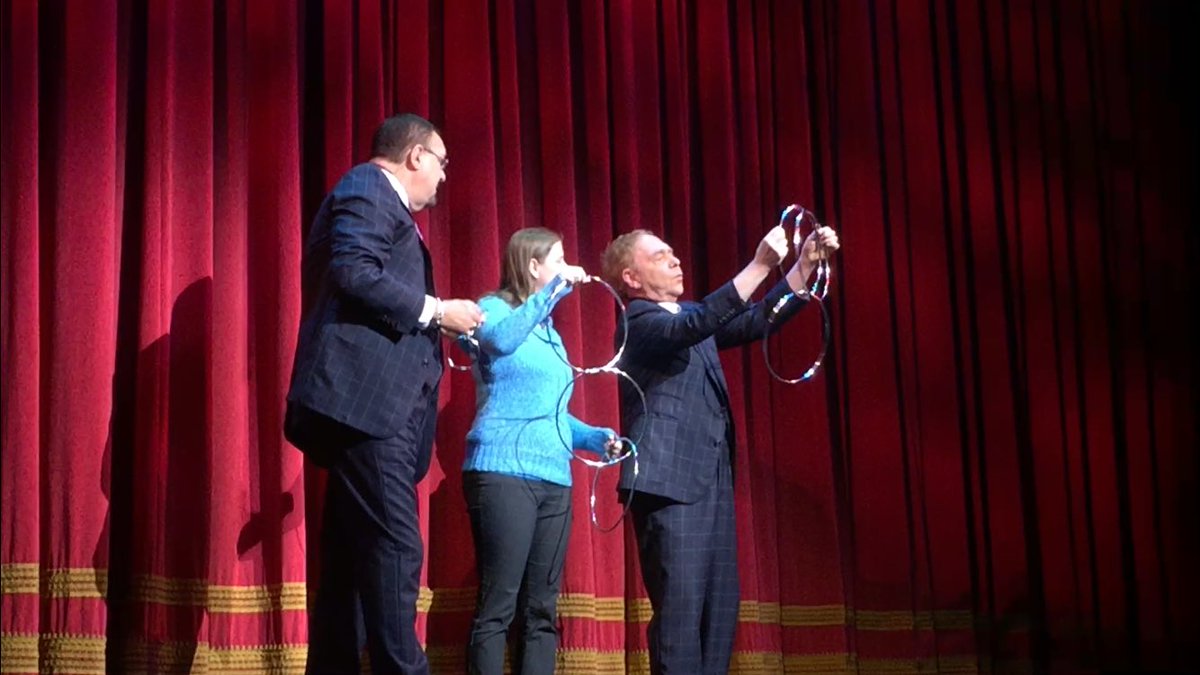 HelloImCarter's tweet photo. .@KimDiPiano got called on stage and met @pennjillette &amp; @MrTeller for their opening trick tonight!!

#HugsForTeller &amp; #HugsForPenn. #PennAndTeller https://t.co/dTbjcnimux