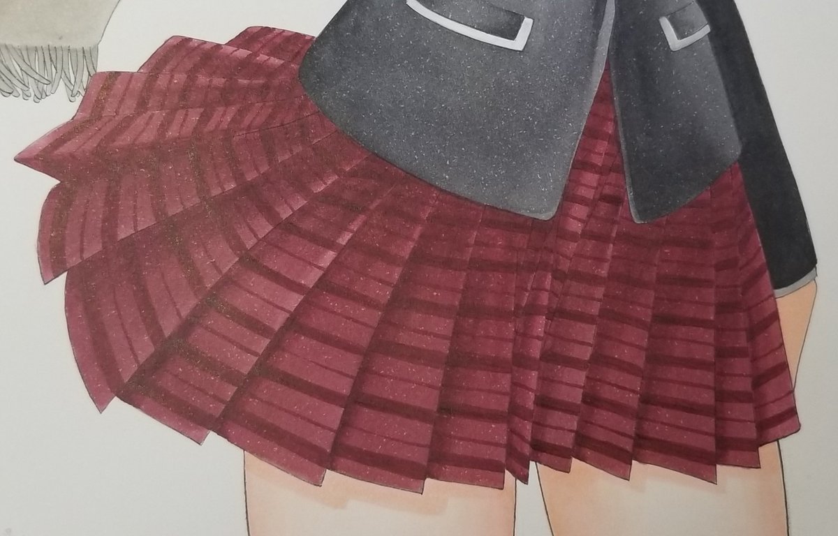 久しぶりにコピックでチェック柄塗り工程 荻野純のイラスト