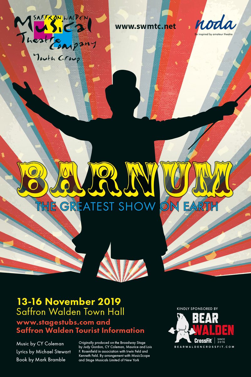 Tickets now on sale for our Youth Group production #barnum. Get yours from <a href="/stagestubs/">Stage Stubs</a> or <a href="/swtic/">Saffron Walden TIC</a> <a href="/SaffronWaIden/">Saffron Walden</a> #youththeatre #supportlocal #shoplocal #SaffronWalden #bishopsstortford #Cambridge #Uttlesford #amateurdramatics #amdram #singing #dancing #ptbarnum