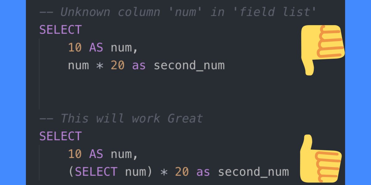 OnlineGuruCoool's tweet photo. Do smart #query while working with #
#mysql this #mysqTricks will help to reduce to write extra coding
 
 #tricks #nodejs #programming #javascript #jsProgramming 
#sql #programming #programmer #programmers #Coding #coders  #softwaredeveloper  #softwareengineer #SoftwareEngineer https://t.co/RAIHxXZNMk