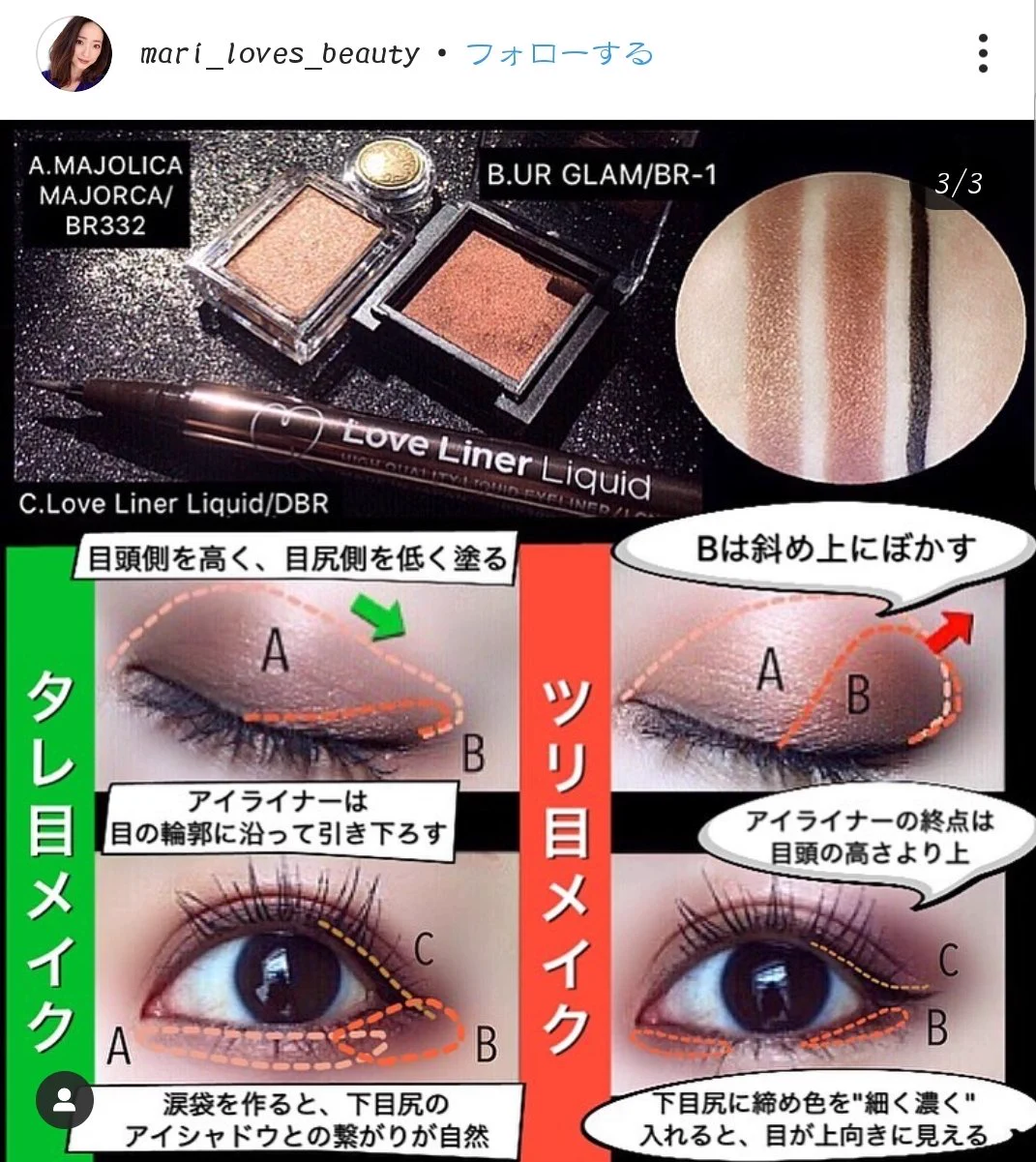 タレ目メイク、ツリ目メイクの分かりやすい解説はこちら！！