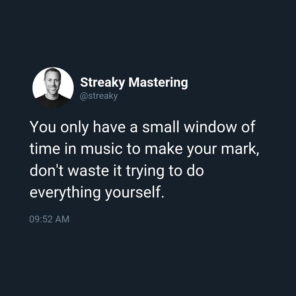 StreakyAcademy's tweet image. Pop music is a young person's game.

#masteringtips #audioengineertip #mastering #mixing #music #masteringstudio #audioengineer #sound #streakymastering #quote #masteringtip #mixingandmastering #masteringguru