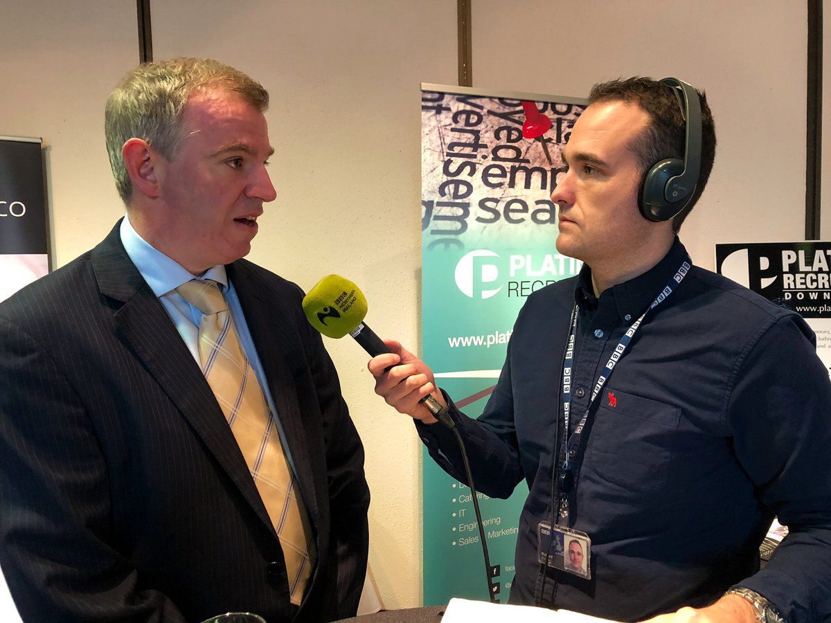 FSBNIRegion's tweet photo. Eamonn Connolly from @Newry_BID painting a picture of positivity in #Newry with @BBCRichardM for @BBCgmu at the #NISBC19 this morning. He’s clear on the issues but also confident of the capacity of #smallbusiness &amp; investors to deliver solutions #DeliveringGrowth https://t.co/GGQTRaERMx