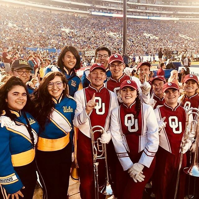 TheMightyPsi's tweet photo. A late repost, but we absolutely loved having you all at the Rose Bowl! 💙 • @kky_delta Special thanks to our KKY and TBS friends at UCLA for bringing the Pride pep band snacks during the game!!!! We love you guys💖 #boomersooner #deltabros https://t.co/6g1XCYTw0l