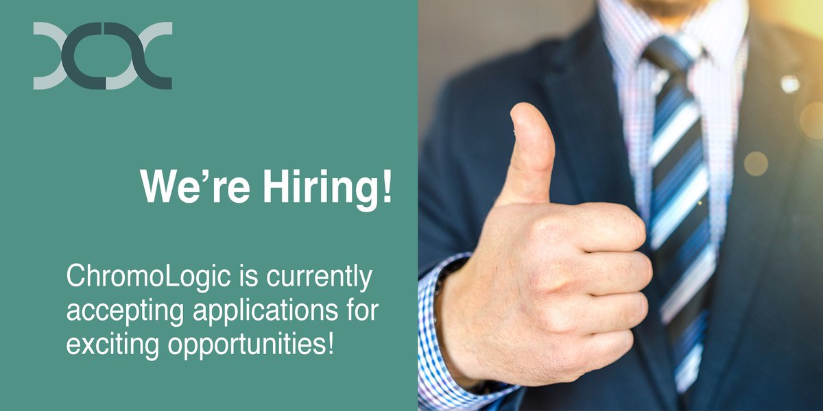 ChromoLogicLLC's tweet photo. ChromoLogic is looking for talented professionals to join the team! Please visit our careers page https://t.co/YZ5oeRg1F4 for more information on available positions. https://t.co/NwX5zqOn5Q