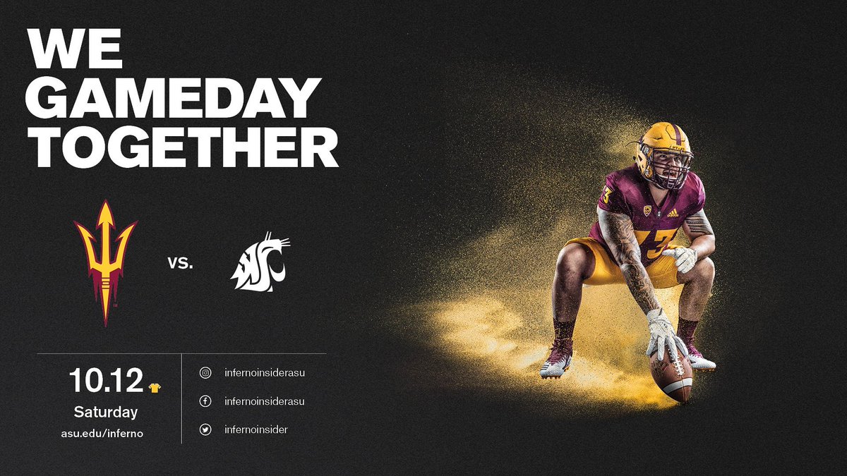 asupabwest's tweet photo. Are you ready devils? Come out in gold and watch as ASU takes on Washington State (10/12). Make sure to get your tickets and register for our shuttle through the link in our bio! https://t.co/iIAUWfOb8F