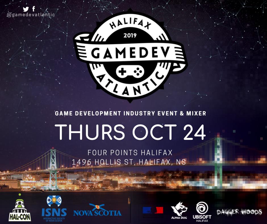 ISNS_hfx's tweet photo. Game Dev Atlantic .@GameDevAtlantic  begins on October 24th! Get your tickets to the premiere game development industry event in Atlantic Canada. Hosted at Four Points by Sheraton Halifax .@4PointsHalifax. #gamedev #indiedev #halifax  https://t.co/8FzOUcmS8I https://t.co/Oe118xNnAR