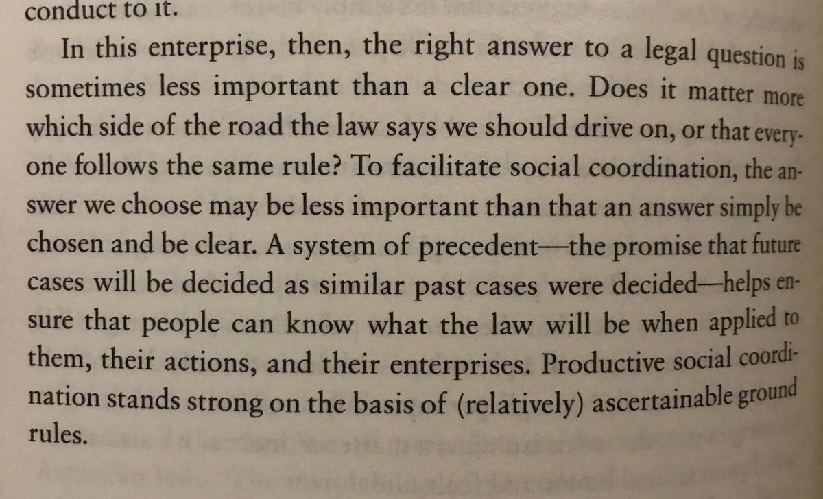 GiuseppePortos's tweet photo. “The right answer to a legal question is sometimes less important than a clear one. Does it matter more which side of the road the law says we should drive on, or that everyone follows the same rule?” @GorsuchBook https://t.co/LSlUVtC6Ey