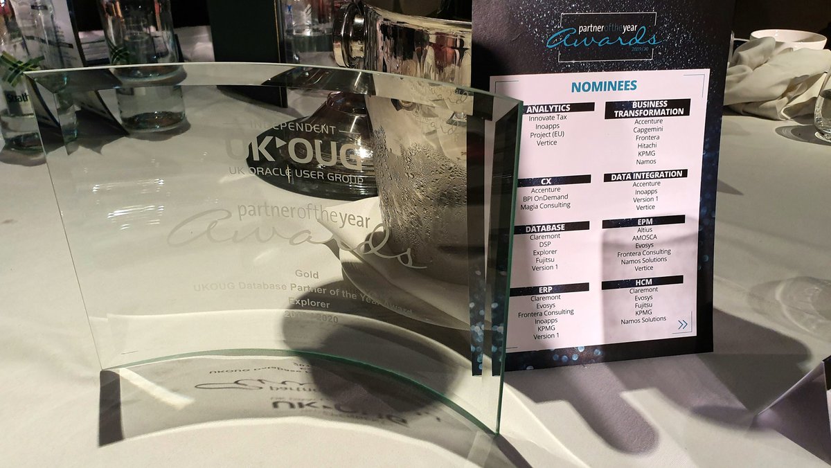Explorerukltd's tweet image. Explorer have just been named @UKOUG Database Partner of the Year for the fifth year running! Thank you to all of our customers. #UKOUG #UKOUG_PYA