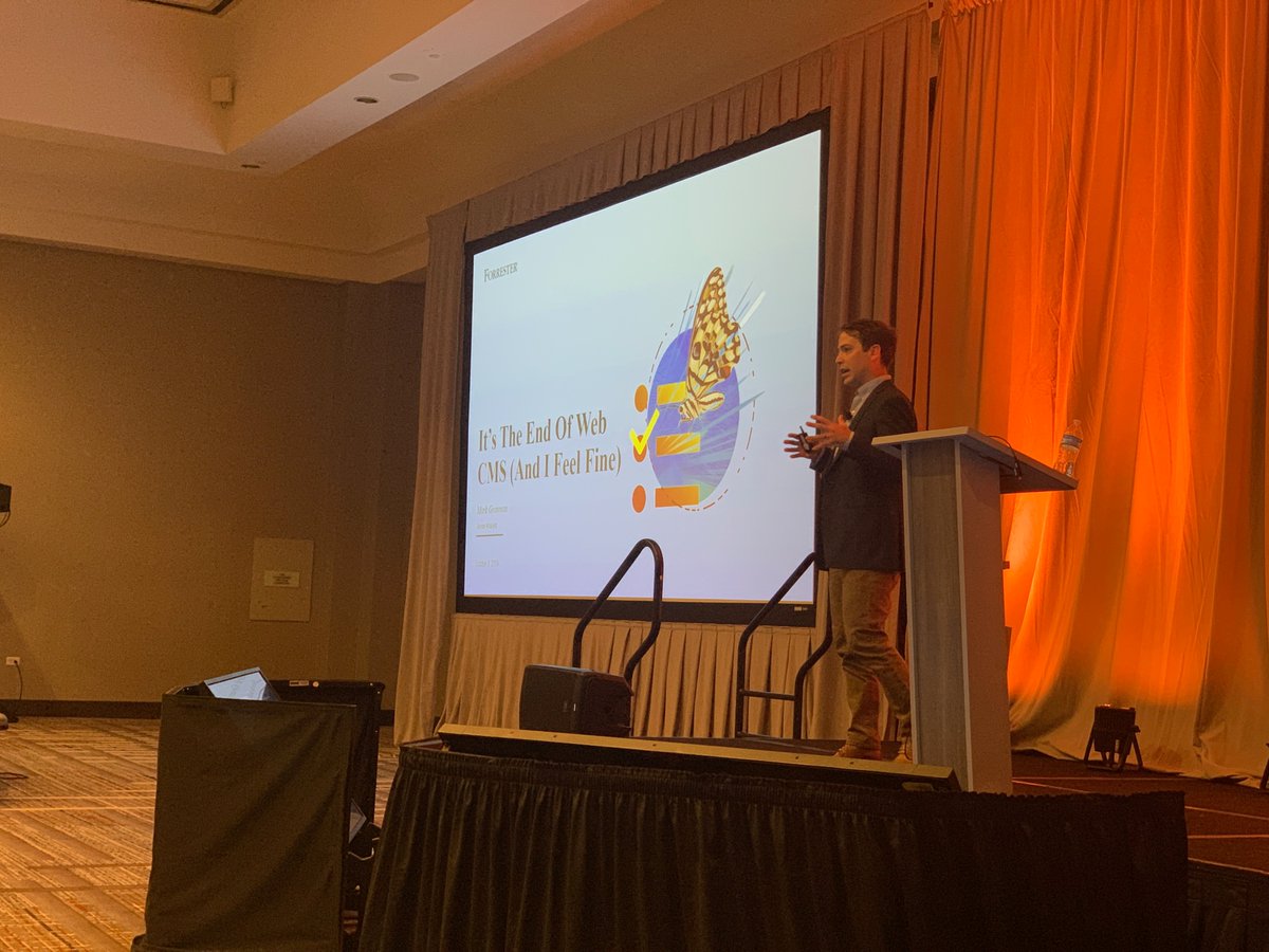 PetrPalas's tweet photo. Mark Grannan @mwgrannan, Forrester Senior Analyst, talks about the future of CMS at #KenticoConnection2019 in Denver. https://t.co/hu995Ro9RV