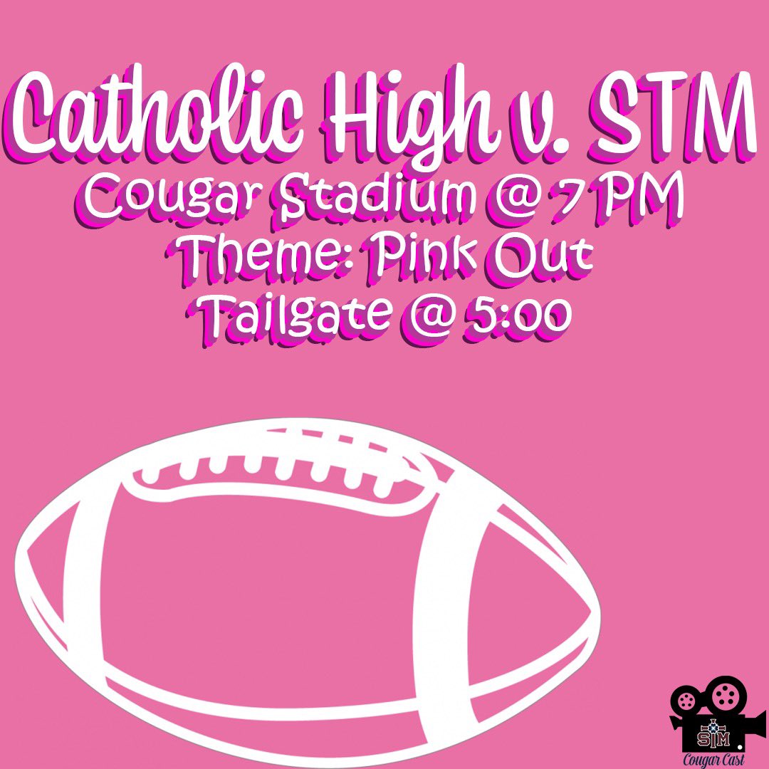 THEME CHANGE!! The theme this week is now PINK OUT!! Please come out to support the Cougars as this is the BIGGEST GAME of the year!! Game starts @ 7 and tailgate starts @ 5!! Let’s show them who really has the best student section!!!💗💗