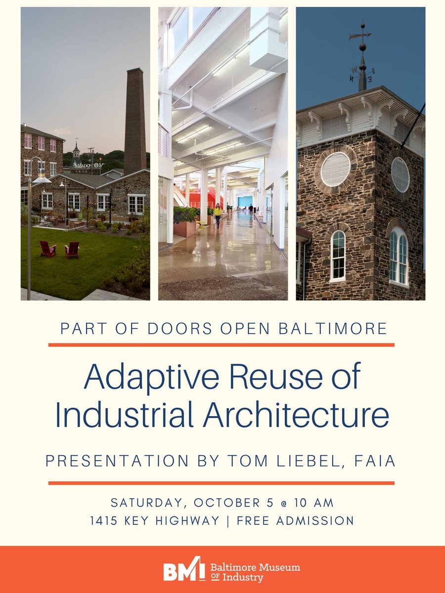 BMIatWork's tweet photo. This Saturday the BMI is participating in @DoorsOpenBmore , a citywide celebration of Charm City's Architecture and admission will be free!
At 10am @tliebel will be giving a presentation and at 11am @AIABaltimore will be leading hands-on activities! #ExploreMoreDoors https://t.co/Kf6e8YZYP6